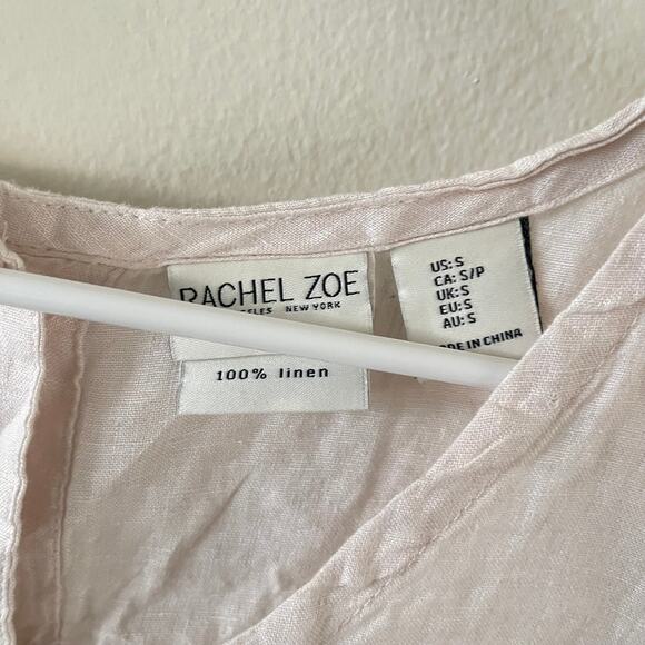 Rachel Zoe Linen Embroidered Peasant Blouse Womens Small Ivory Boho Tassel Hem - Picture 3 of 6